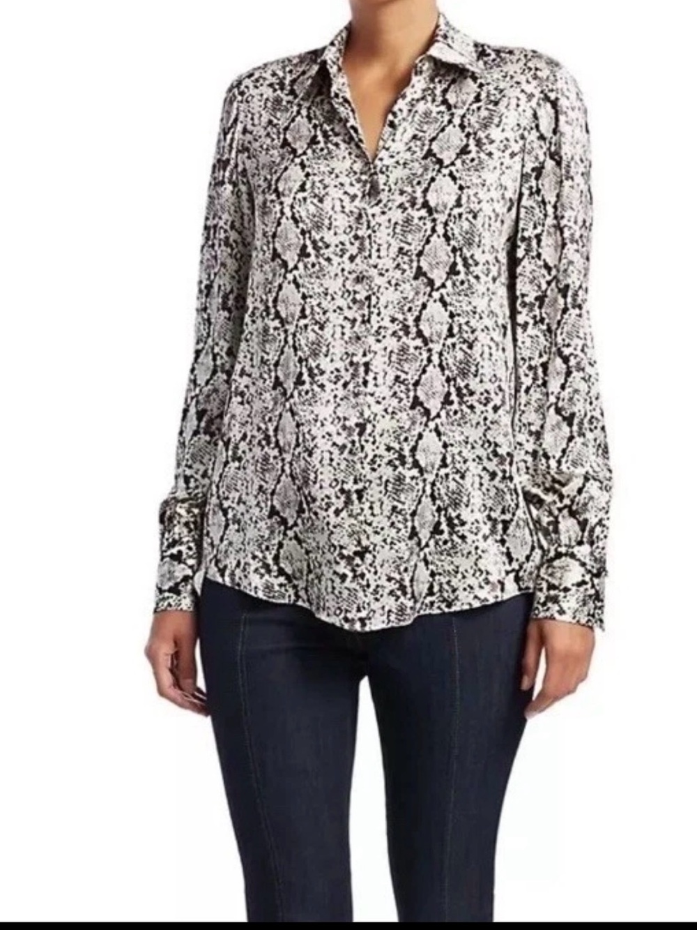 NWT Cinq à sept Women’s Black & White Snake Print Button-Up Blouse size XS